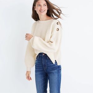 Madewell Boatneck Bubble-Sleeve Pullover Sweater